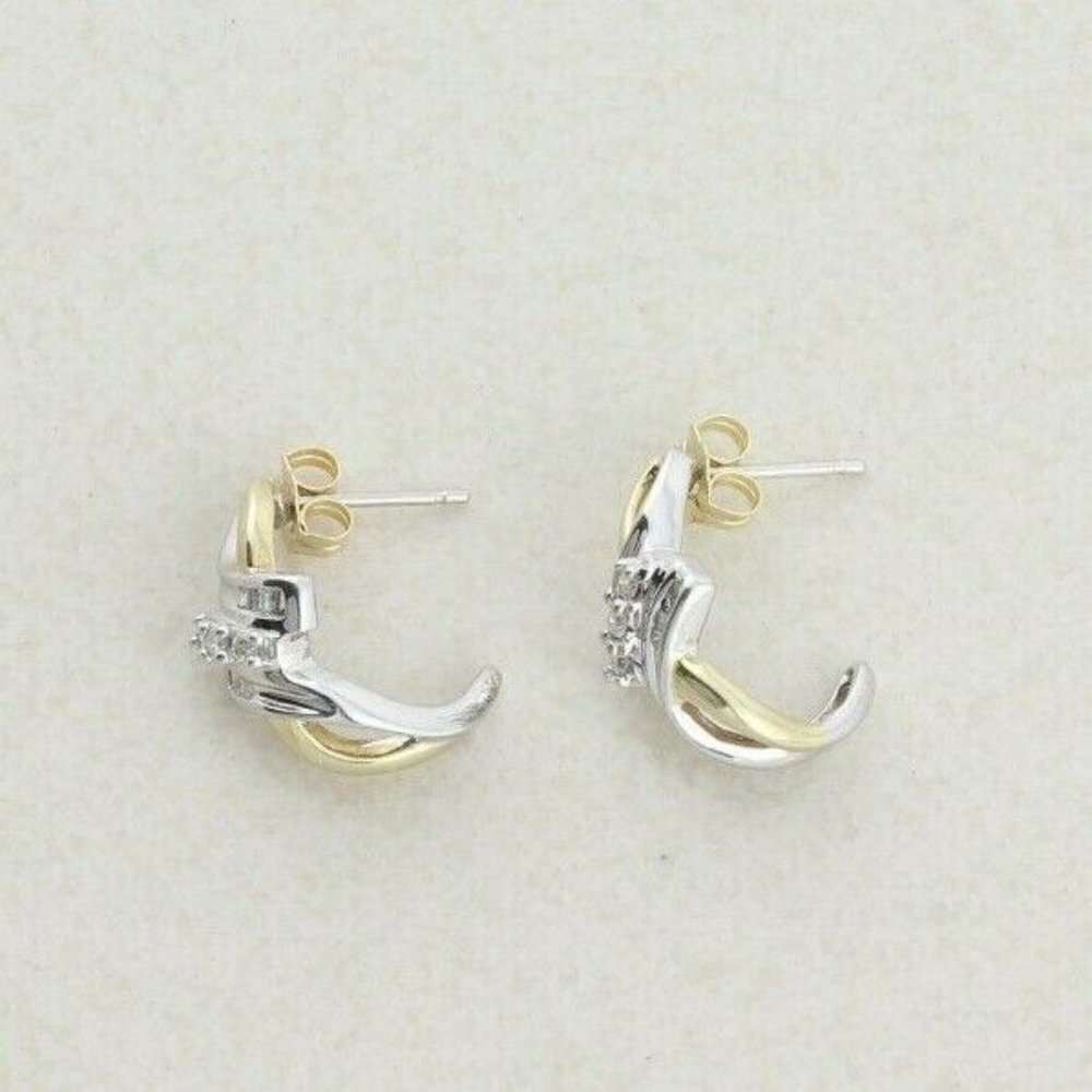 10k Yellow Gold Diamond Earrings J Hoop Earrings .25 tcw hoops - Picture 8 of 8